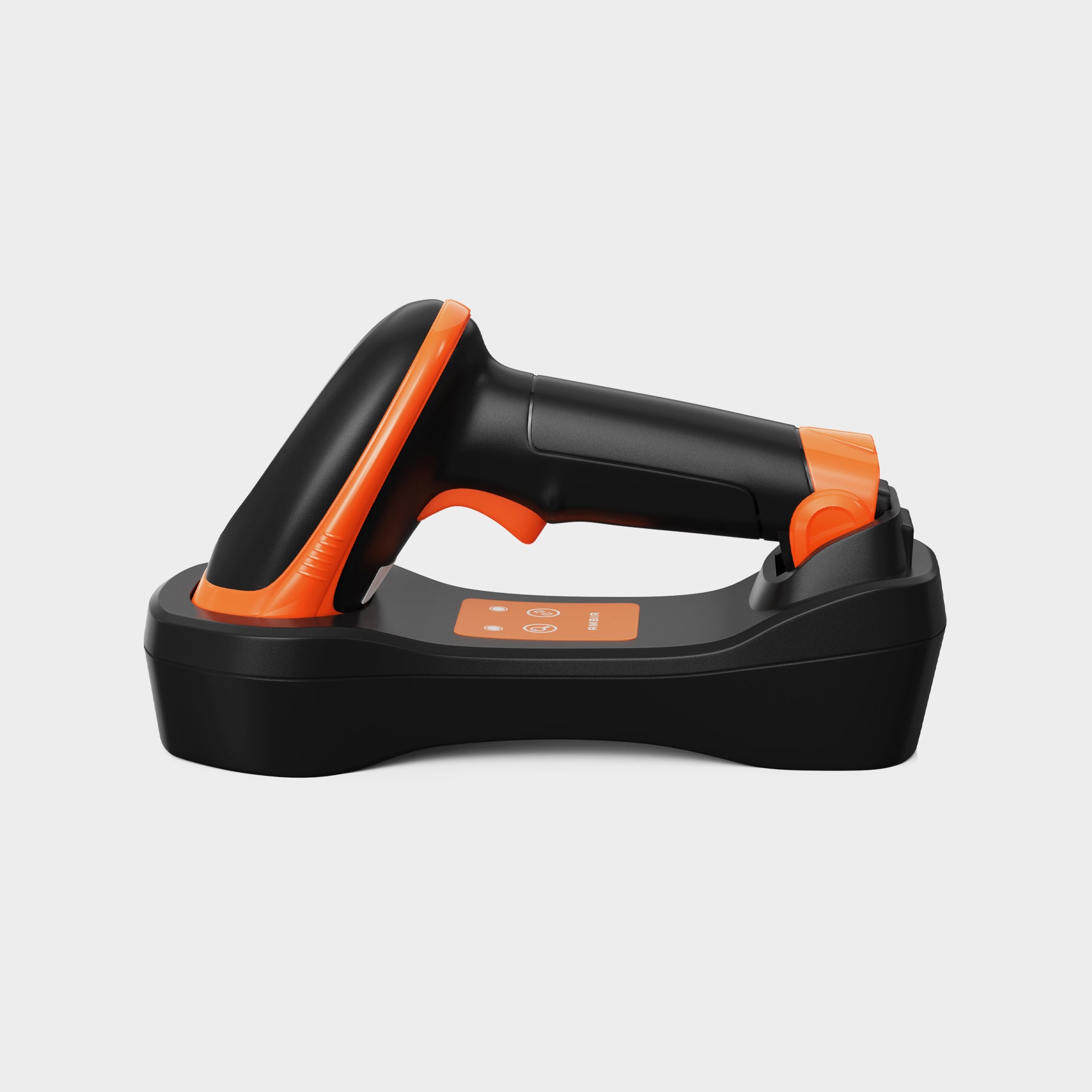 AMBIR BR300 Wireless Barcode Scanner with 2.4Ghz USB Charging Station - Black/Orange (BR300-BL)