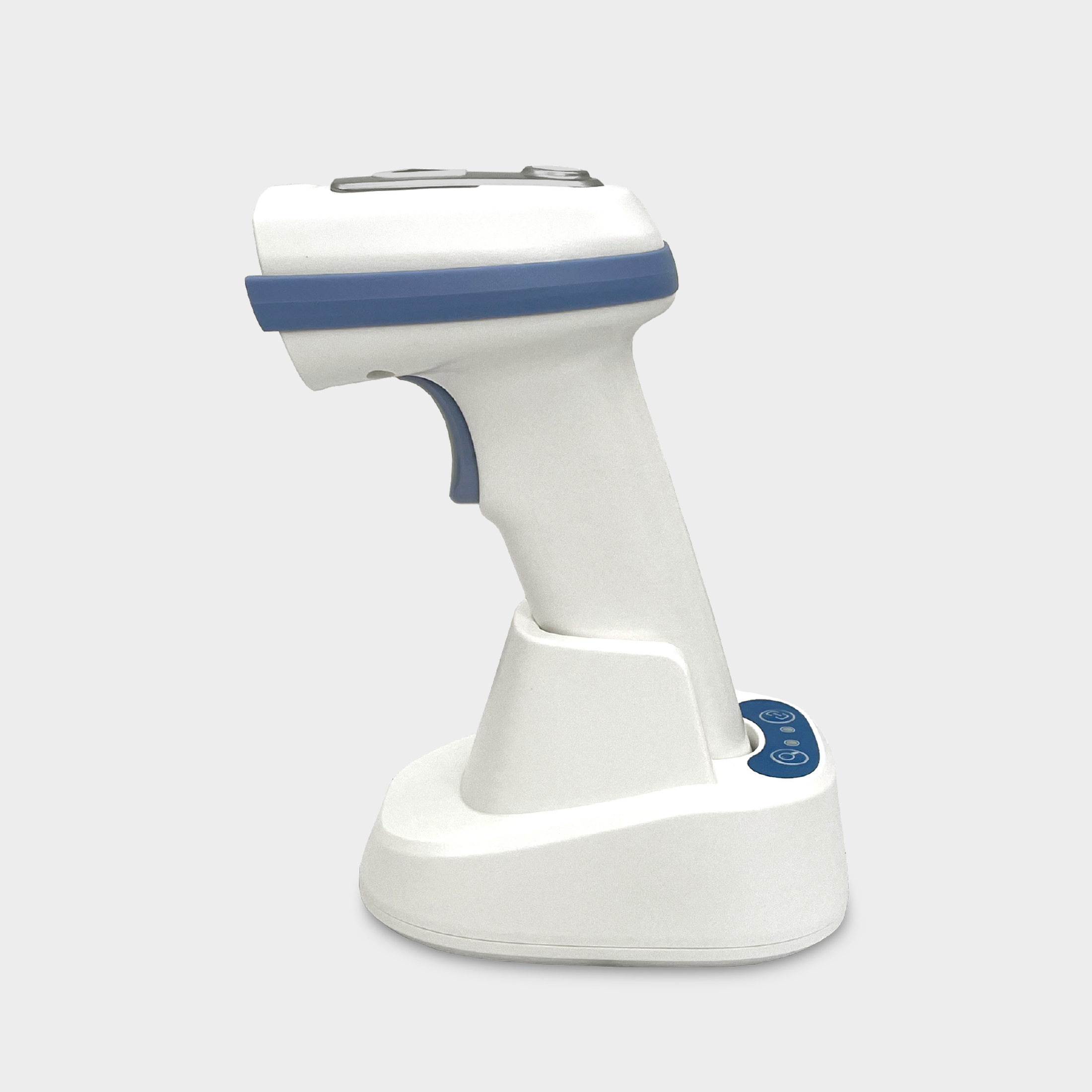 AMBIR BR312 Wireless Healthcare Barcode Scanner with 2.4Ghz USB Charging Station - White / Blue (BR312-WH)