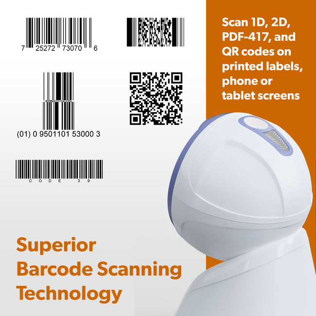AMBIR DB100 Omni-directional Desktop USB 2D Barcode Reader - White/Blu