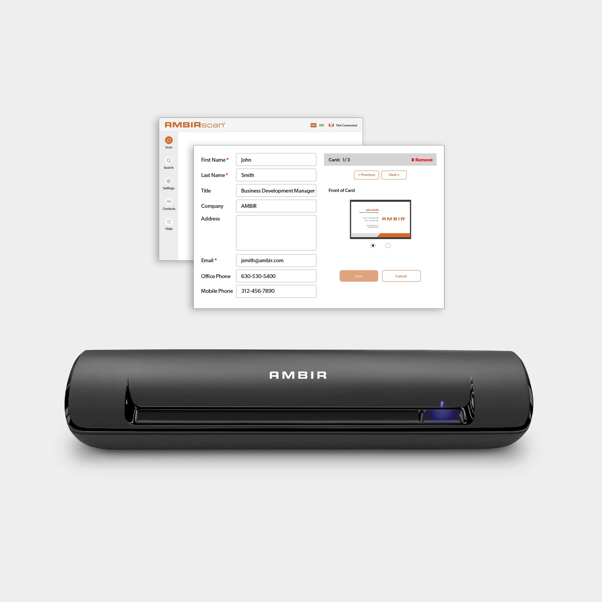 ImageScan Pro 490i Duplex ID Card and Document Scanner with AMBIRscan Business Card (DS490-BCS)