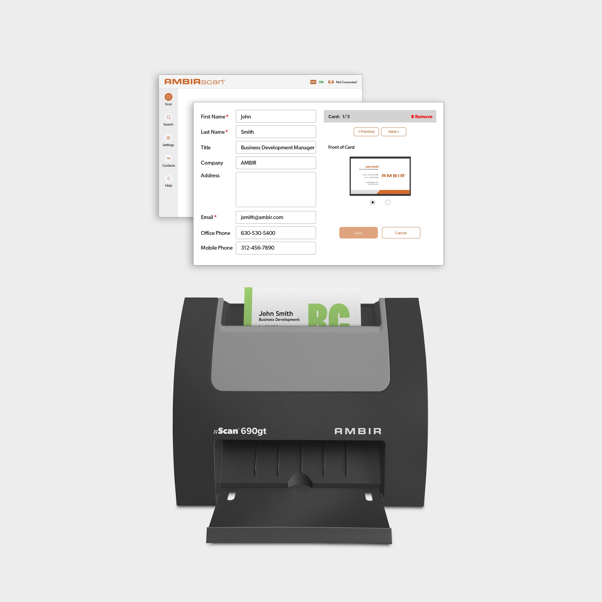 nScan 690gt Duplex ID Card Scanner with AMBIRscan Business Card