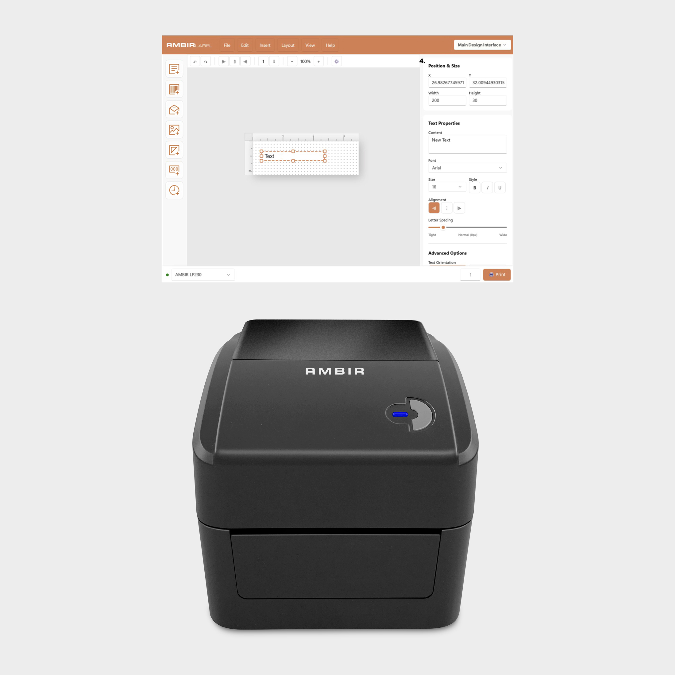 AMBIR LP400 4" Thermal Label Printer with AmbirLabel Software (LP400-AD)