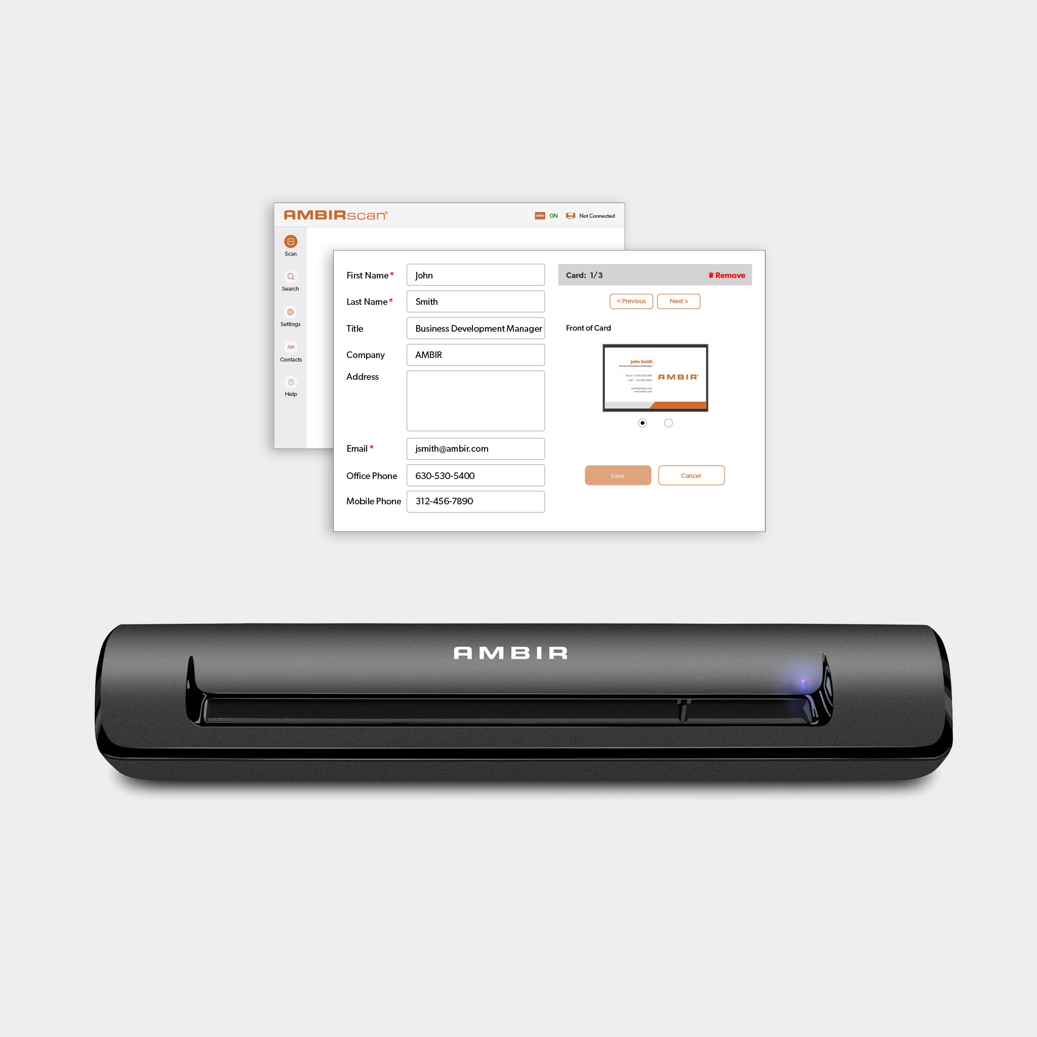 TravelScan Pro Simplex Document & ID Scanner with AMBIRscan Business Card (PS600-BCS)