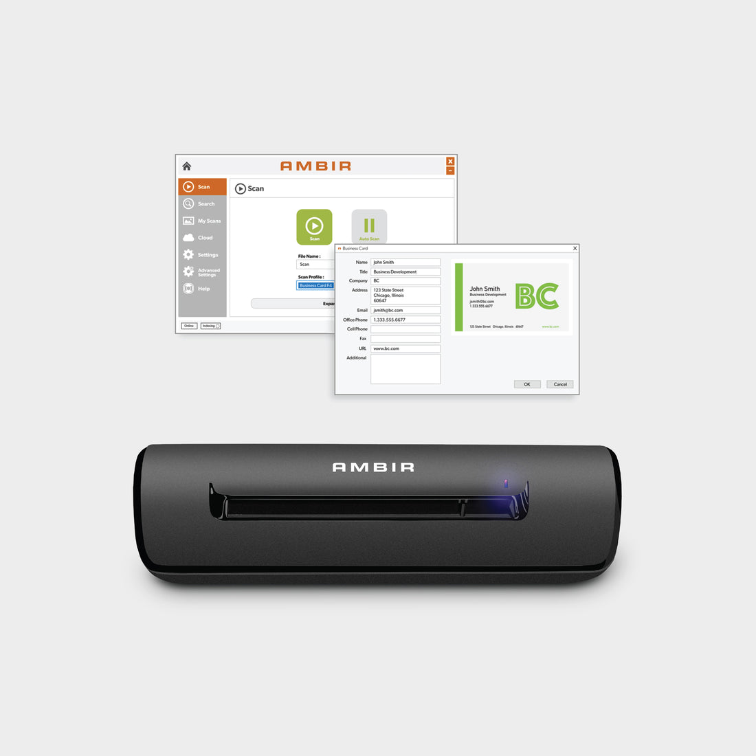 Simplex ID Card Scanner with AmbirScan Business Card (PS667-BCS)
