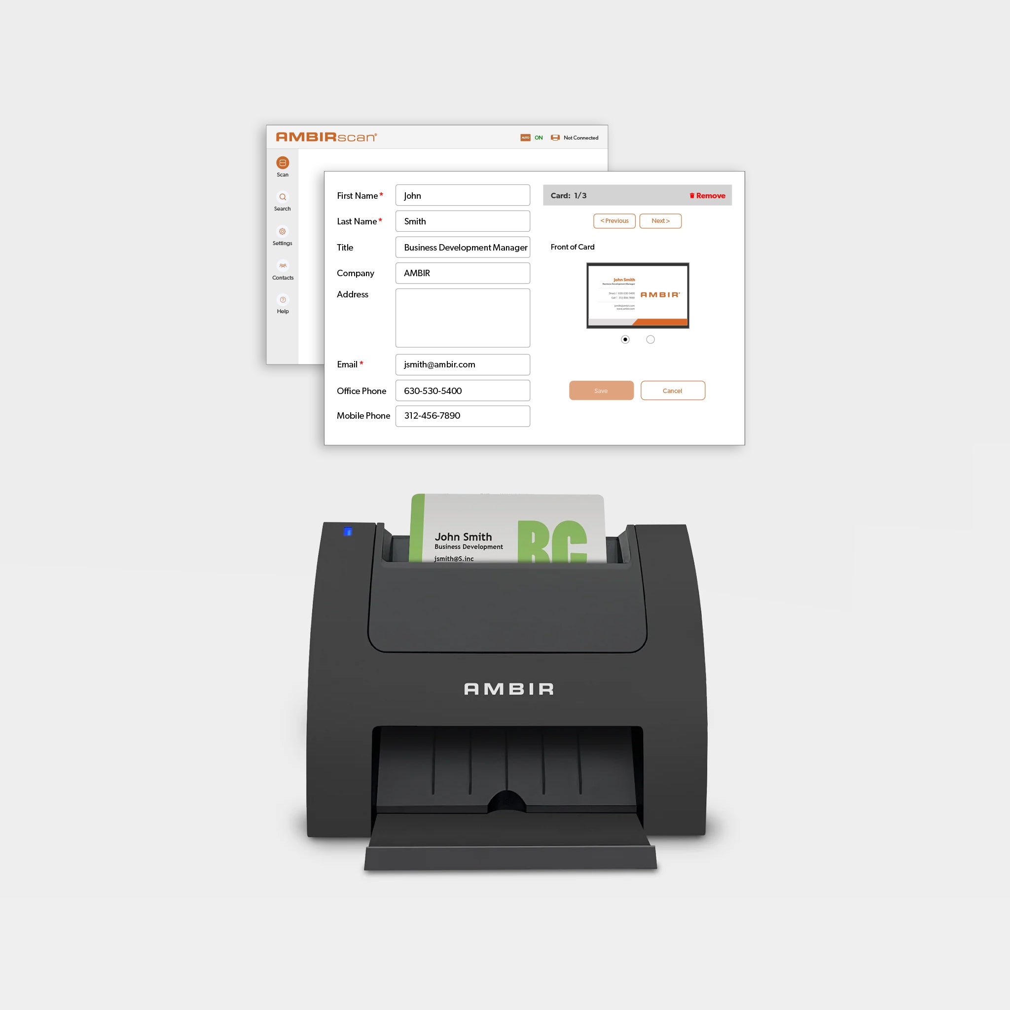 AMBIR Business Card Scanner PS670st with AMBIRscan Business Card (PS670ST-BCS)